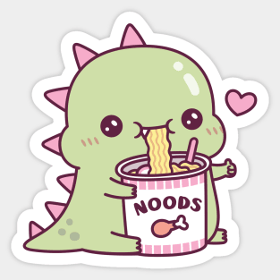 Cute Dino Loves Instant Noodles Sticker